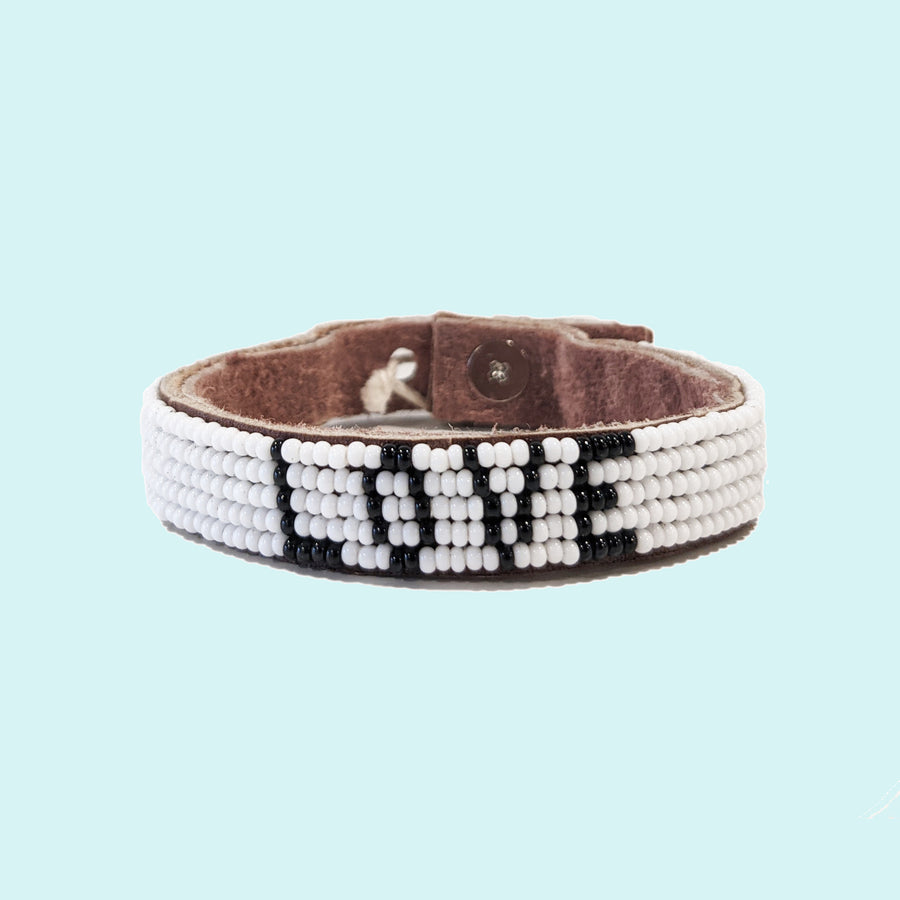 Love Beaded Leather Cuff - White