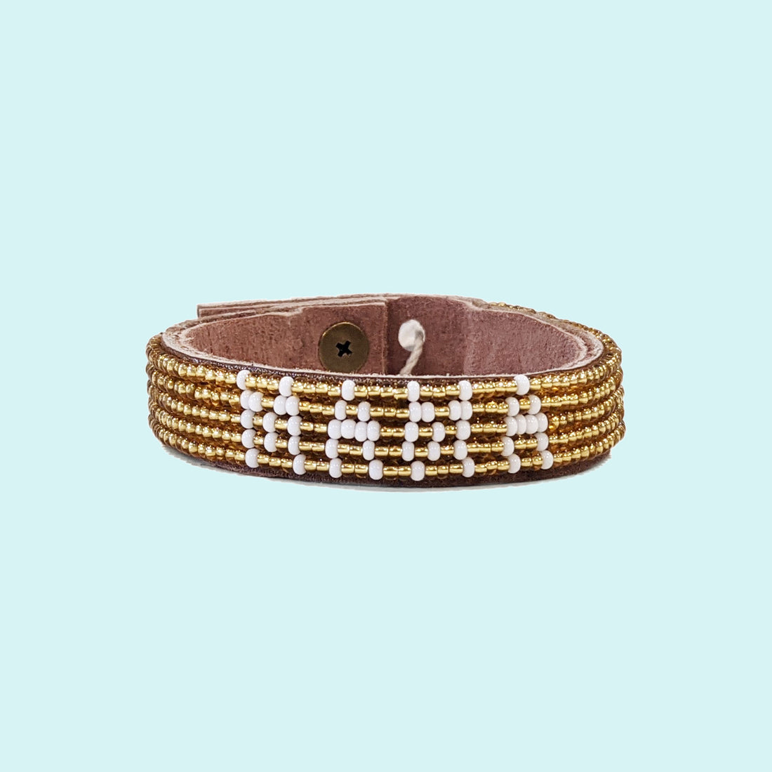 Mama Beaded Leather Cuff - Gold