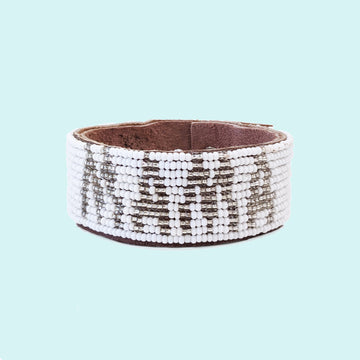 Mama Beaded Leather Cuff - Silver