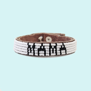 Mama Beaded Leather Cuff - White