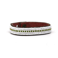 Dashes Olive Green Beaded Leather Cuff