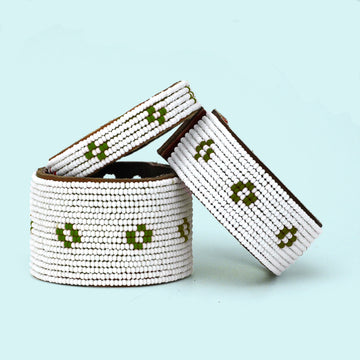 Diamond Olive Green Beaded Leather Cuff