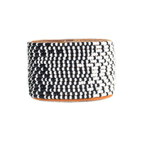 Ombre White and Black Beaded Leather Cuff