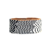 Ombre White and Black Beaded Leather Cuff