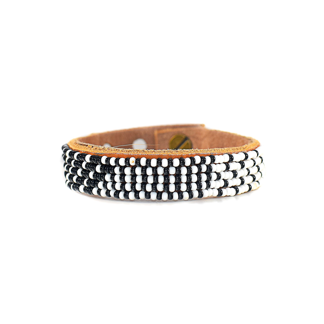 Ombre White and Black Beaded Leather Cuff