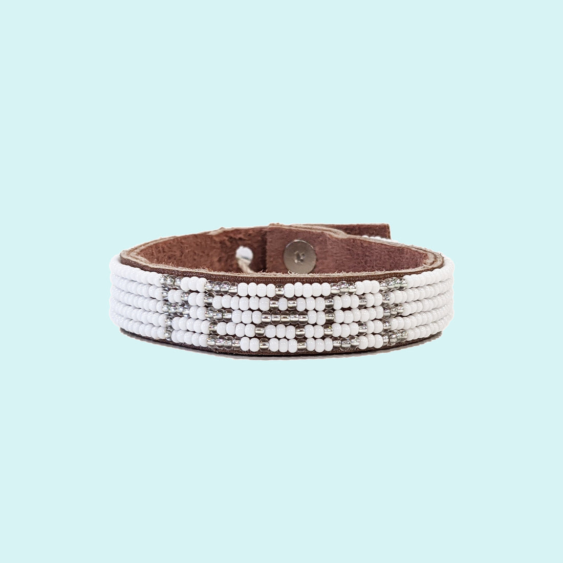 Peace Beaded Leather Cuff - Silver