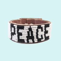 Peace Beaded Leather Cuff - White