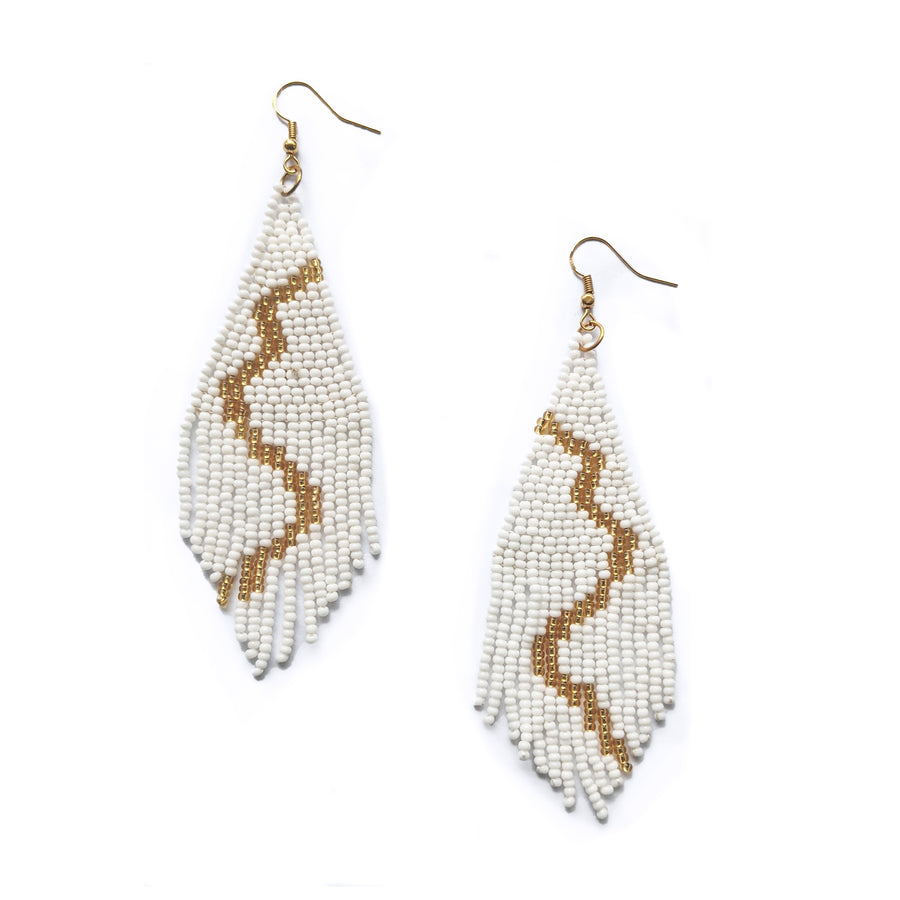 River Beaded Tassel Earrings - Gold
