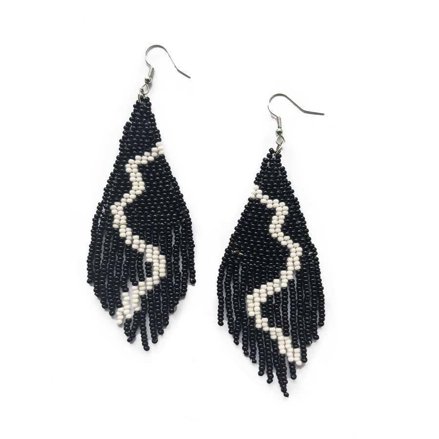 Black beaded tassel earrings sale