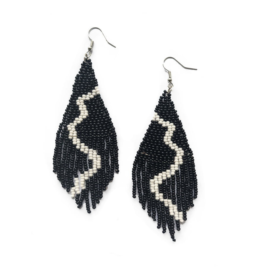 River Beaded Tassel Earrings - Black