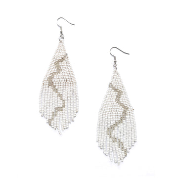 River Beaded Tassel Earrings - Silver