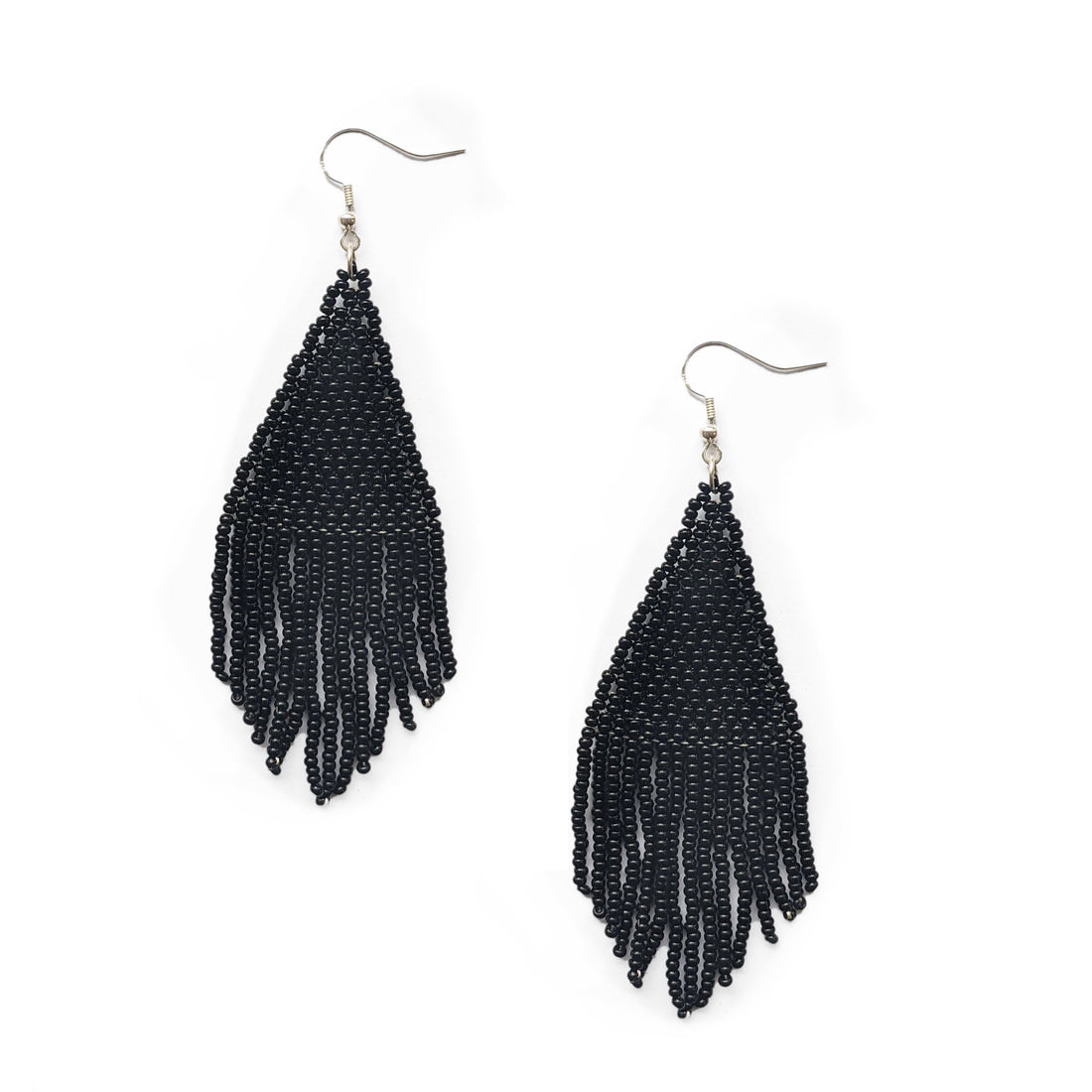 Solid Beaded Tassel Earring - Black