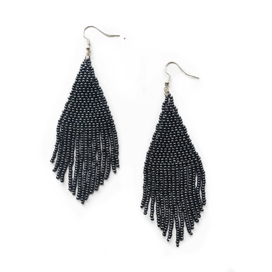 Solid Beaded Tassel Earring - Slate