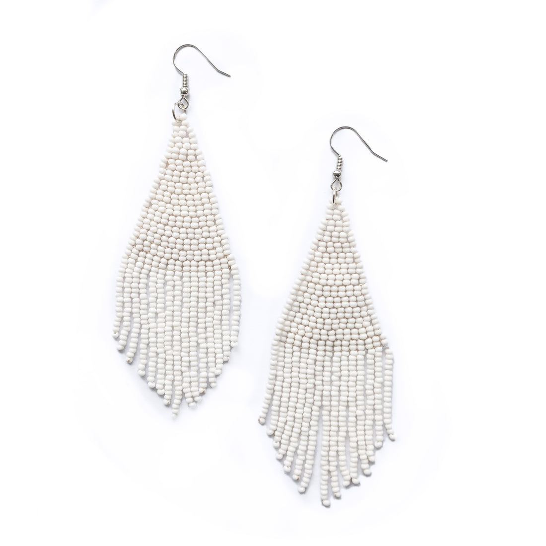 Solid Beaded Tassel Earring - White