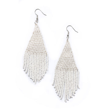 Solid Beaded Tassel Earring - White