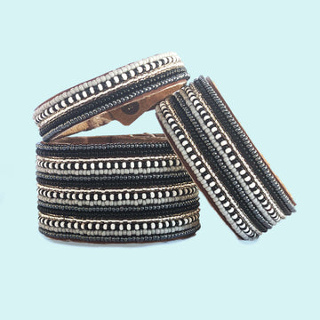 Stripes Twilight Beaded Leather Cuff