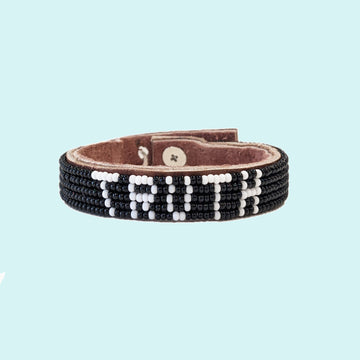 Truth Beaded Leather Cuff - Black