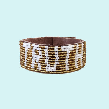 Truth Beaded Leather Cuff - Gold
