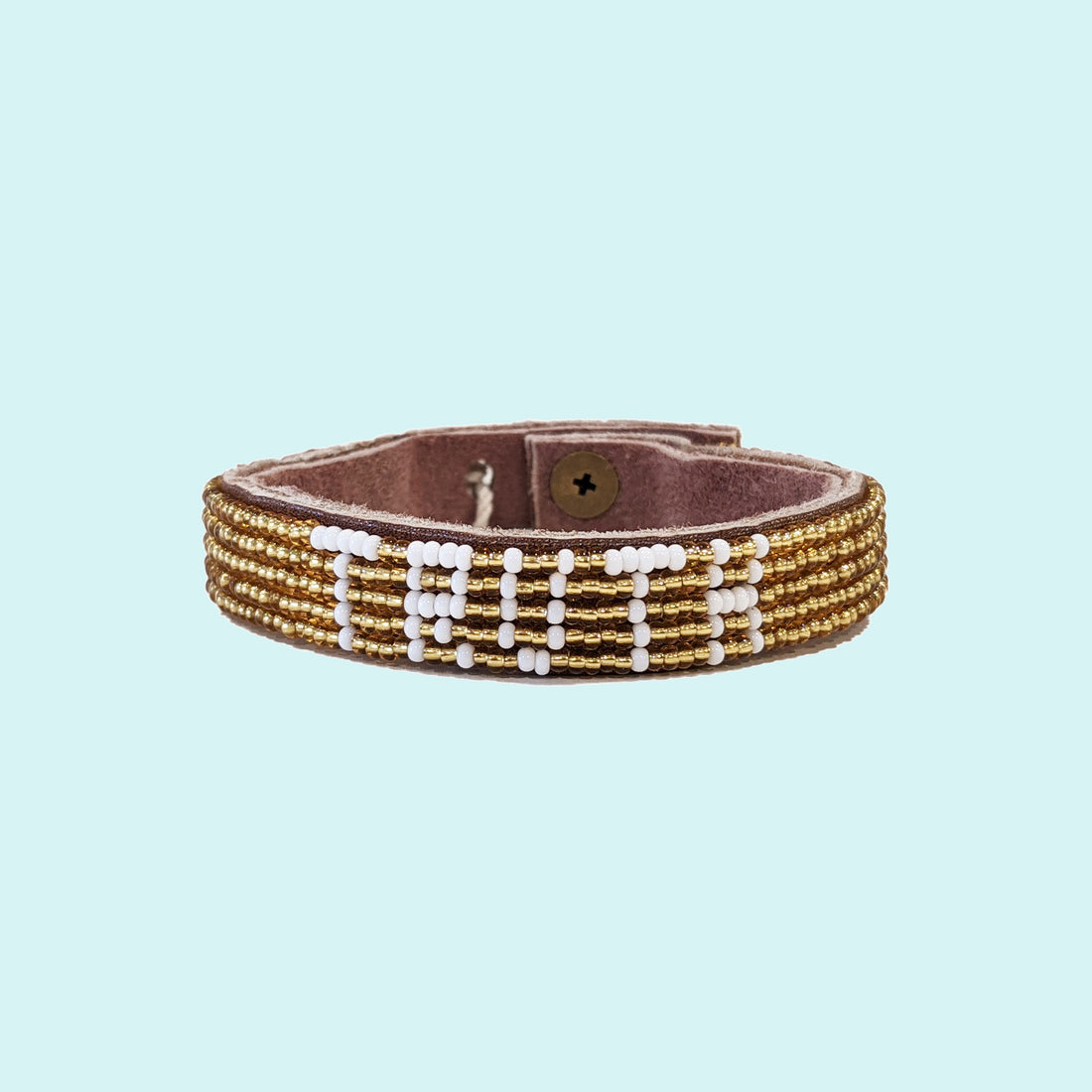 Truth Beaded Leather Cuff - Gold