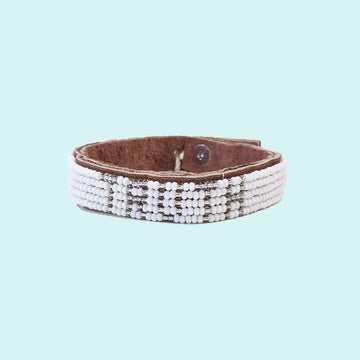 Truth Beaded Leather Cuff - Silver