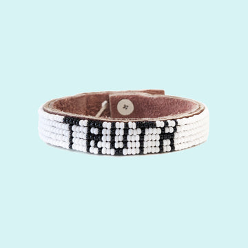 Truth Beaded Leather Cuff - White