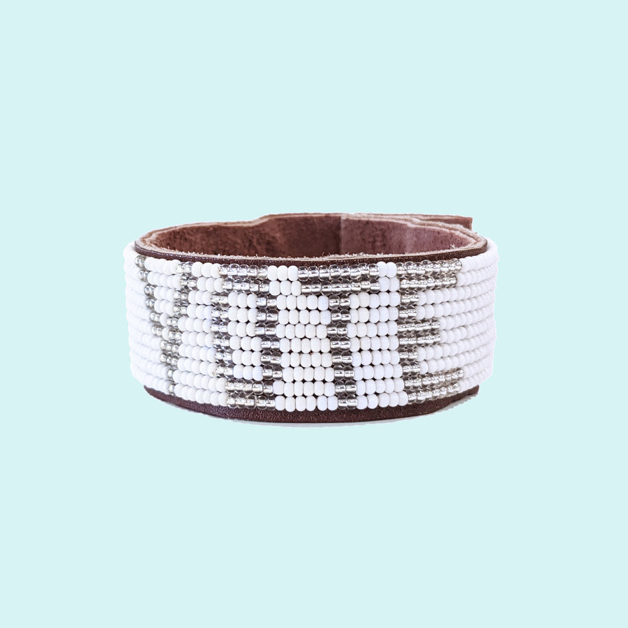Vote Beaded Leather Cuff - Silver