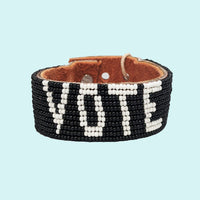 Vote Beaded Leather Cuff - Black