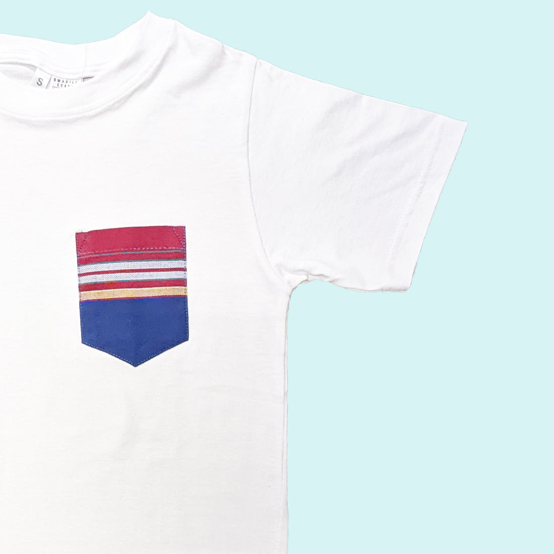 Kenyan Pocket Tee - White with Navy and Red Pocket