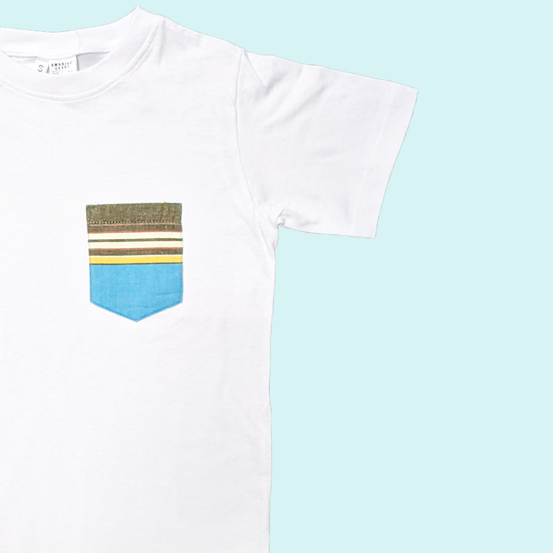 Kenyan Pocket Tee - White with Teal Pocket