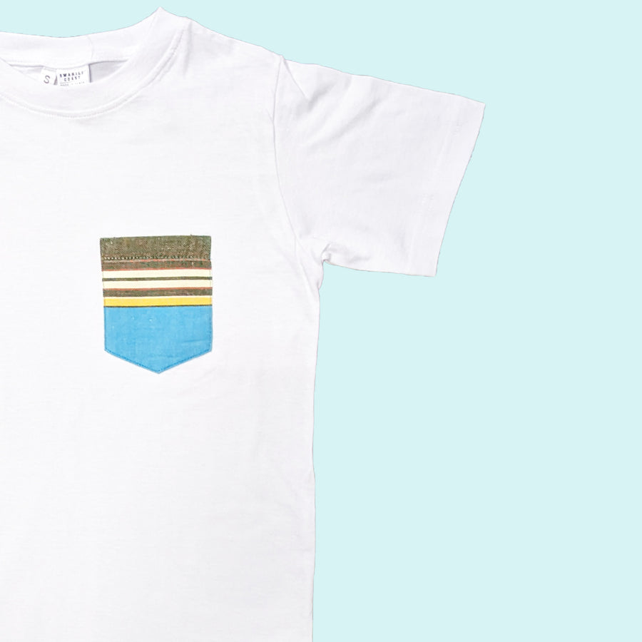 Kenyan Pocket Tee - White with Teal Pocket