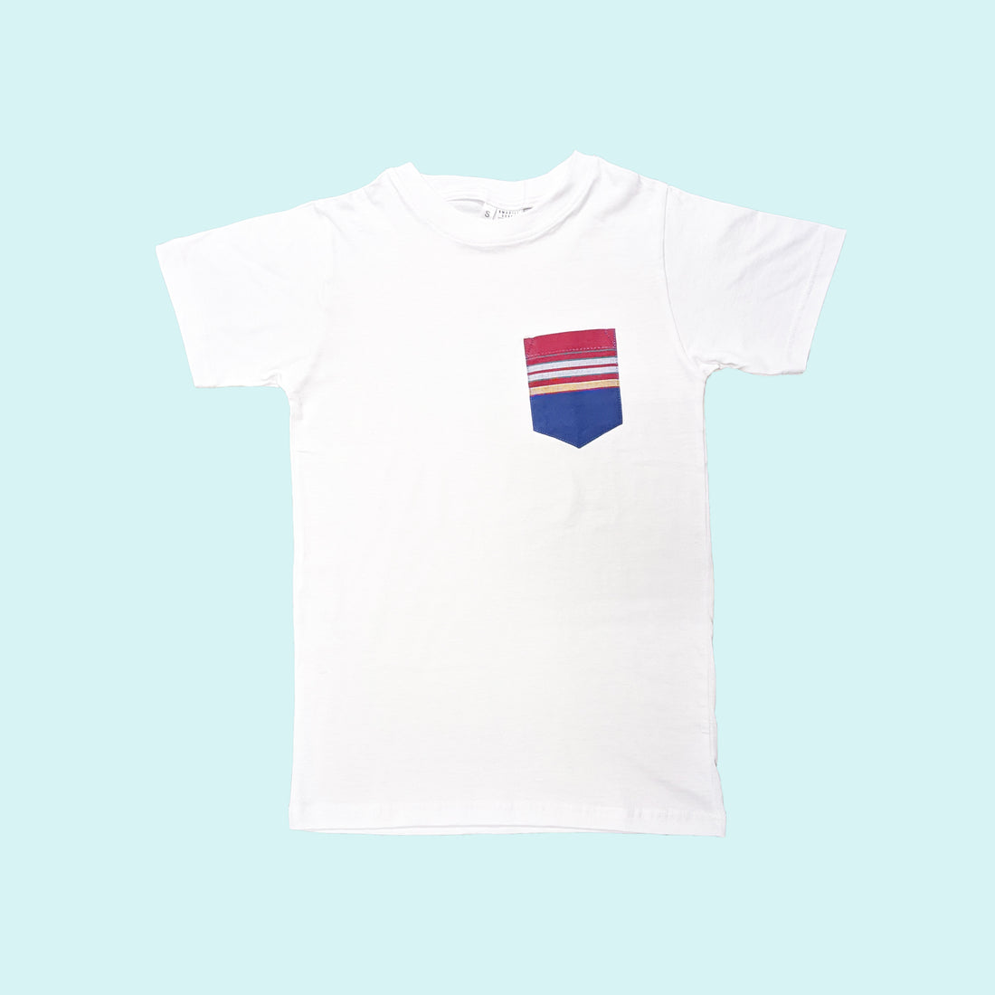 Kenyan Pocket Tee - White with Navy and Red Pocket