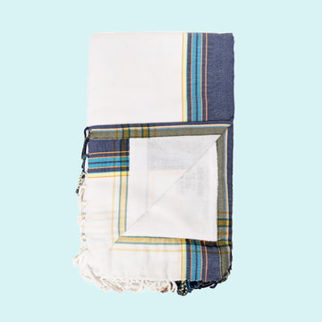 White with Navy Kenyan Beach Towel