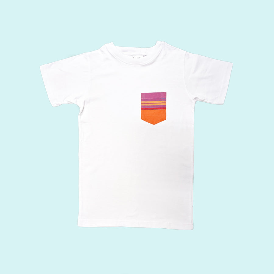 Kenyan Pocket Tee- White with Orange Pocket