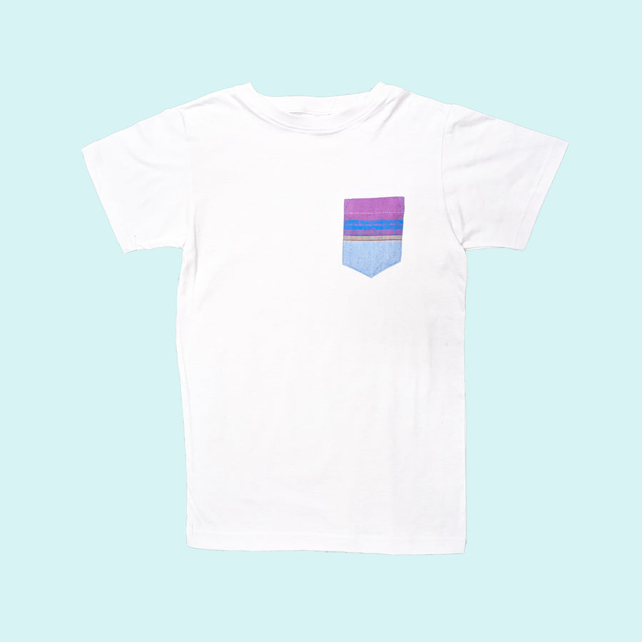 Kenyan Pocket Tee - White with Purple Blue Pocket