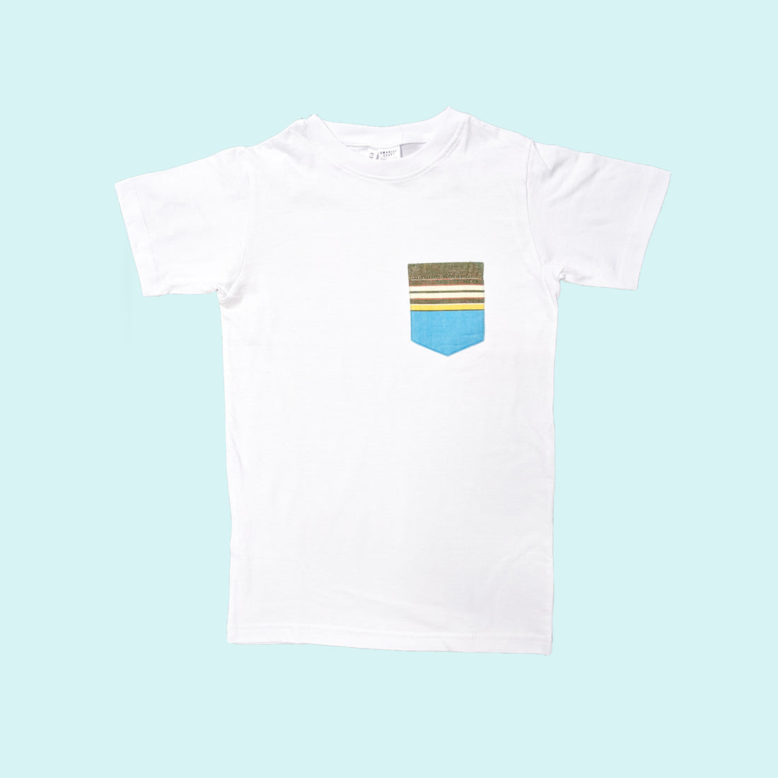 Kenyan Pocket Tee - White with Teal Pocket