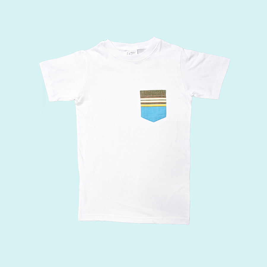 Kenyan Pocket Tee - White with Teal Pocket